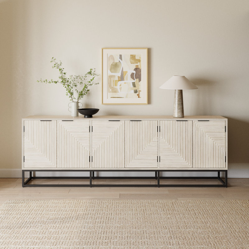 Clint Industrial Loft White Mango Wood Black Metal Base 108'' Sideboard