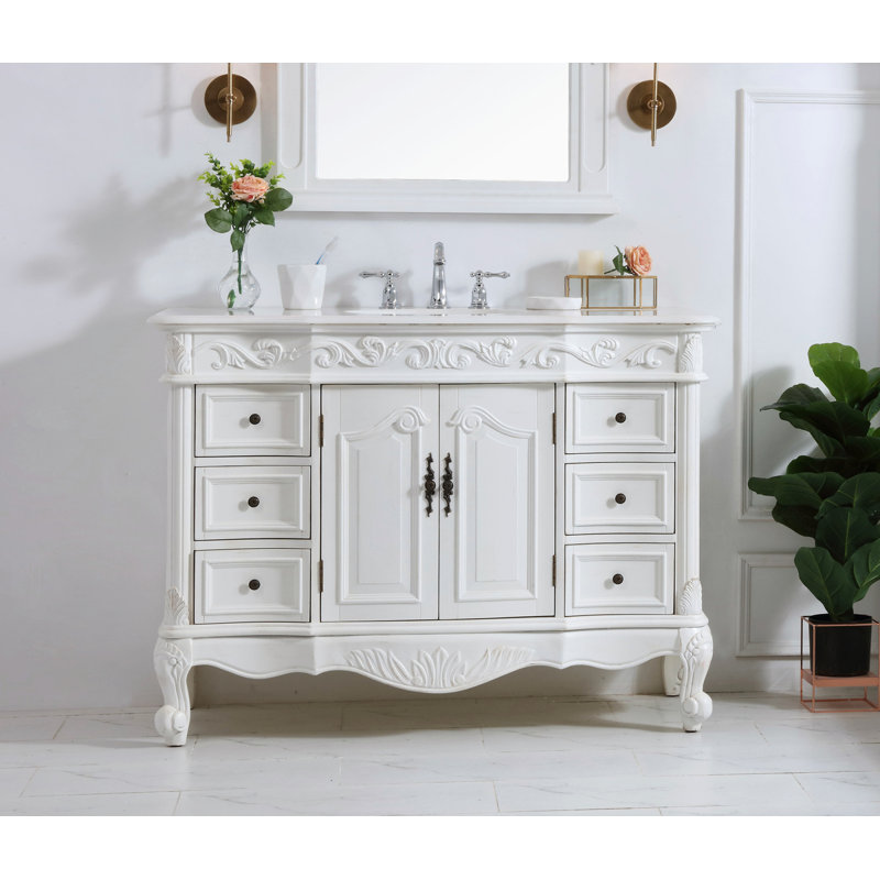 Northwich 48'' Single Bathroom Vanity with Engineered Marble Top, Antique White, Ivory White