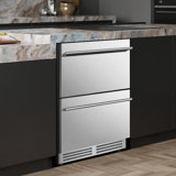 24 Inch Beverage Refrigerator Freestanding or Built-In Drawer Cooler Fridge Under Counter with LED Light and 2 Grid Organizer Classic Series