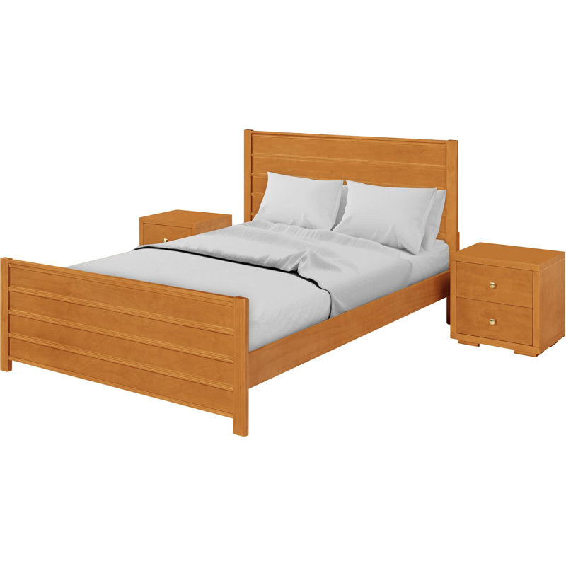 Caroline Platform 3 Piece Bedroom Set with Paneled Headboard and Footboard, Cherry, Queen