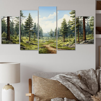 Pin, murmure de pin II - art mural sur toile de pin - 5 panneaux
