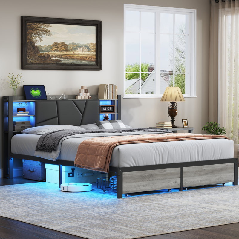 Metal Storage Bed, European Kingsize (160 x 200 cm)