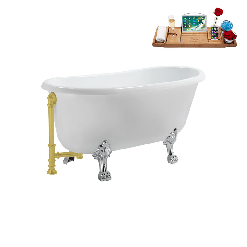 57.5'' x 29.5'' Soaking Acrylic Bathtub, Brushed Gold, Polished Chrome