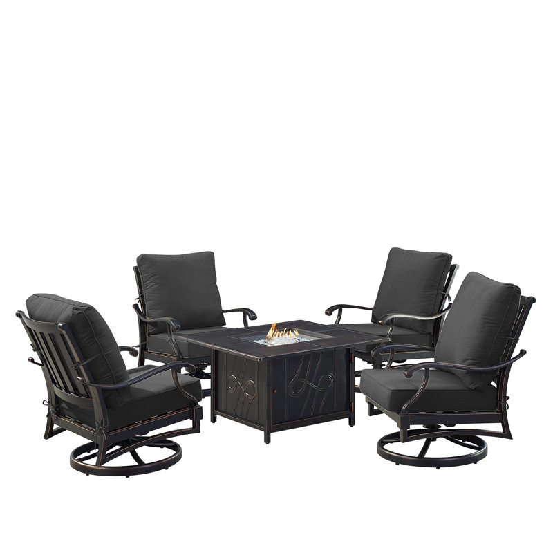 Ensemble de conversation d'extérieur pour 4 personnes avec coussins Makalah, Noir