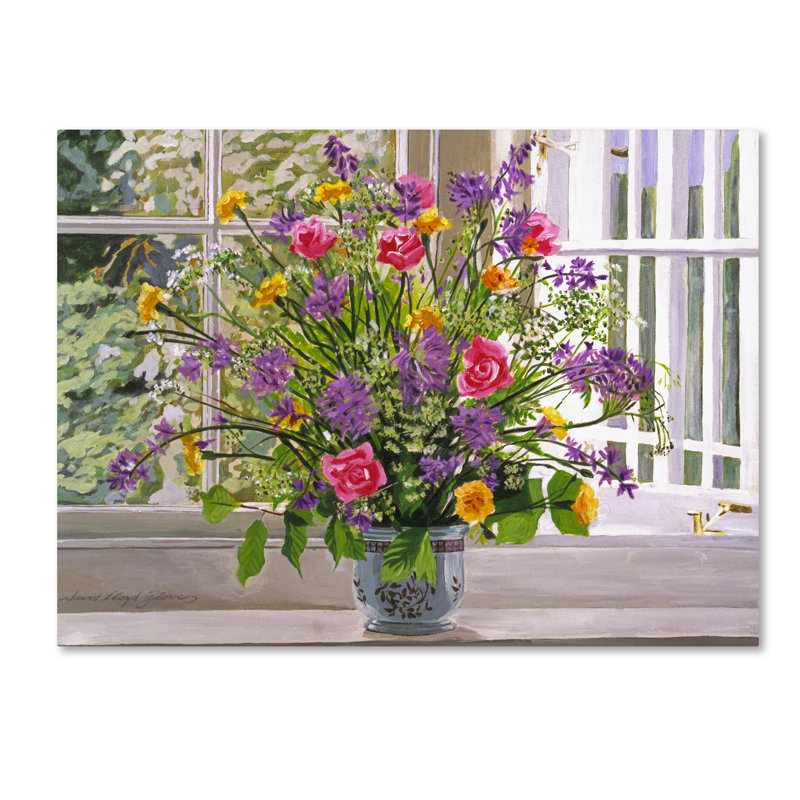 Large Colorful Floral Bouquet on Windowsill Canvas Art