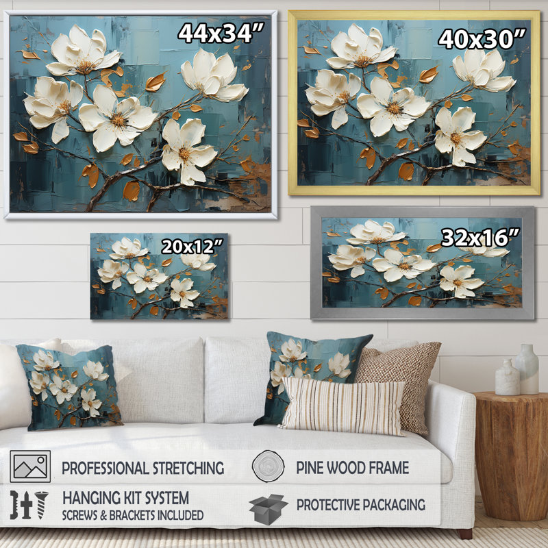 Blanc et bleu, charmante fleur printanière élégance II - fleurs, art mural, Cadre de coin fermé argenté