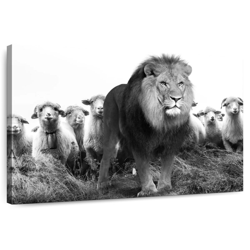 Lion Among Sheep, 8" H x 12" W