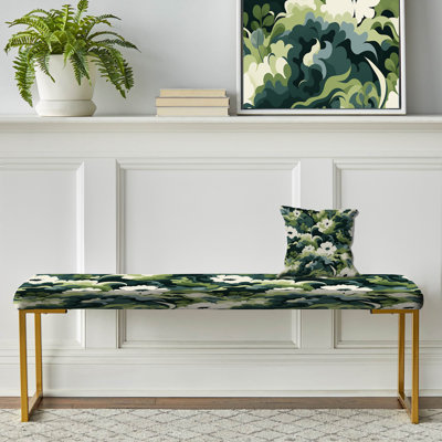 Zen Floral Retreat - Floral Upholstered Gold Bench