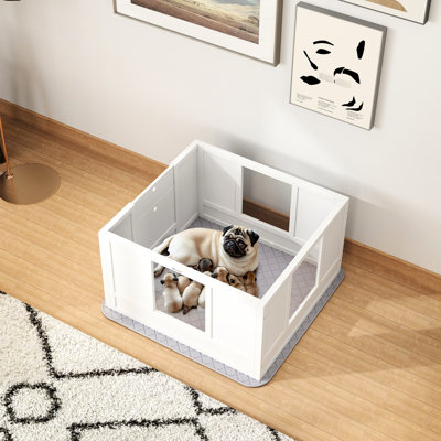 Whelping Box For Dogs, Waterproof Washable Pad, Clear Panels, Adjustable Entrance, Non-slip Feet, 33.1"x31.5"x18.9", Puppy And Dog Education Puppies,