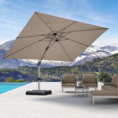 Roene 132'' x 108'' Rectangular Cantilever Deluxe Aluminum Offset Taupe Umbrella with 360° Rotation and Base