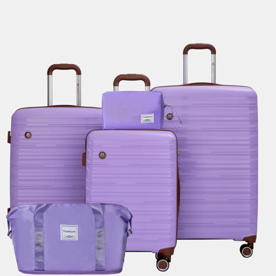 5-Piece Luggage Set,PP Hardshell Luggage Set with TSA Lock and Durable Spinner Wheels (20"24"28 +a travel bag and a toiletry bag,Lavender)