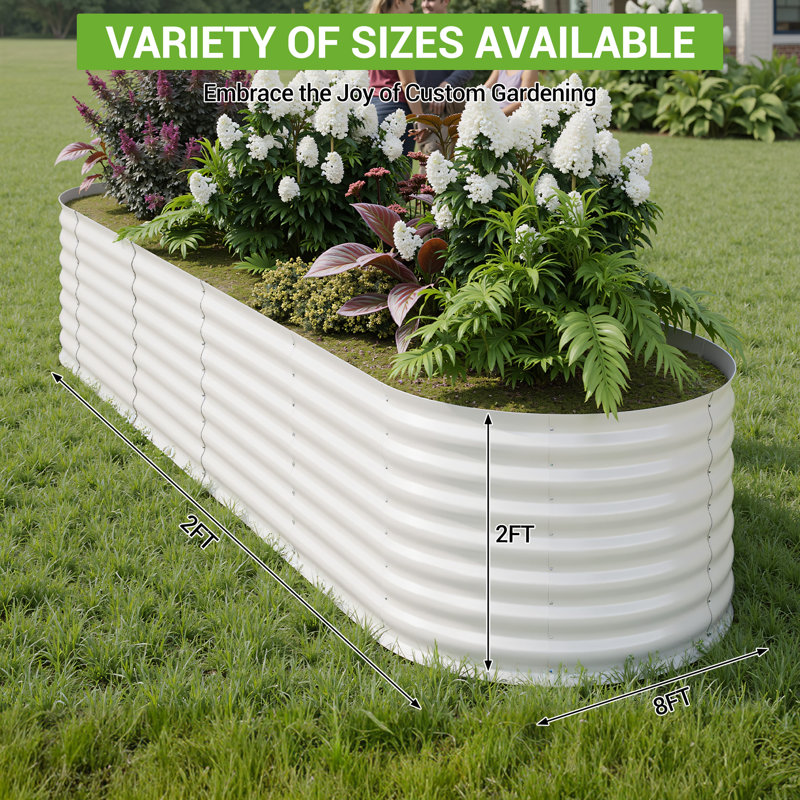 Lit de jardin surélevé ovale en métal galvanisé - Boîte à fleurs pour légumes et fleurs, 6,11 po H x 94,5 po L x 26,19 po P