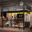 Grand lit mezzanine en métal avec bureau en forme de L, bande lumineuse à DEL et station de charge, conception de tuyau rond spécial pour plus de stabilité et de style