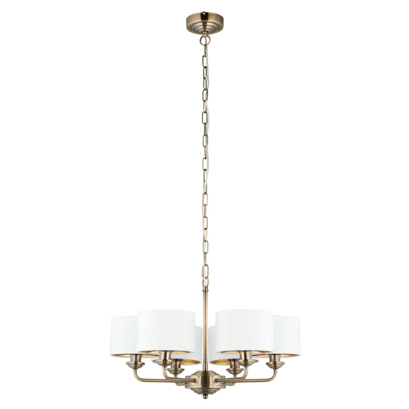 Landover 6 - Light Shaded Chandelier, Antique Brass , Vintage White