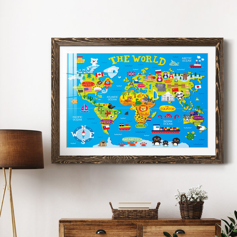 Carte du monde - impression encadrée, H 24 po x l 18 po x P 1,5 po, Cadre noyer