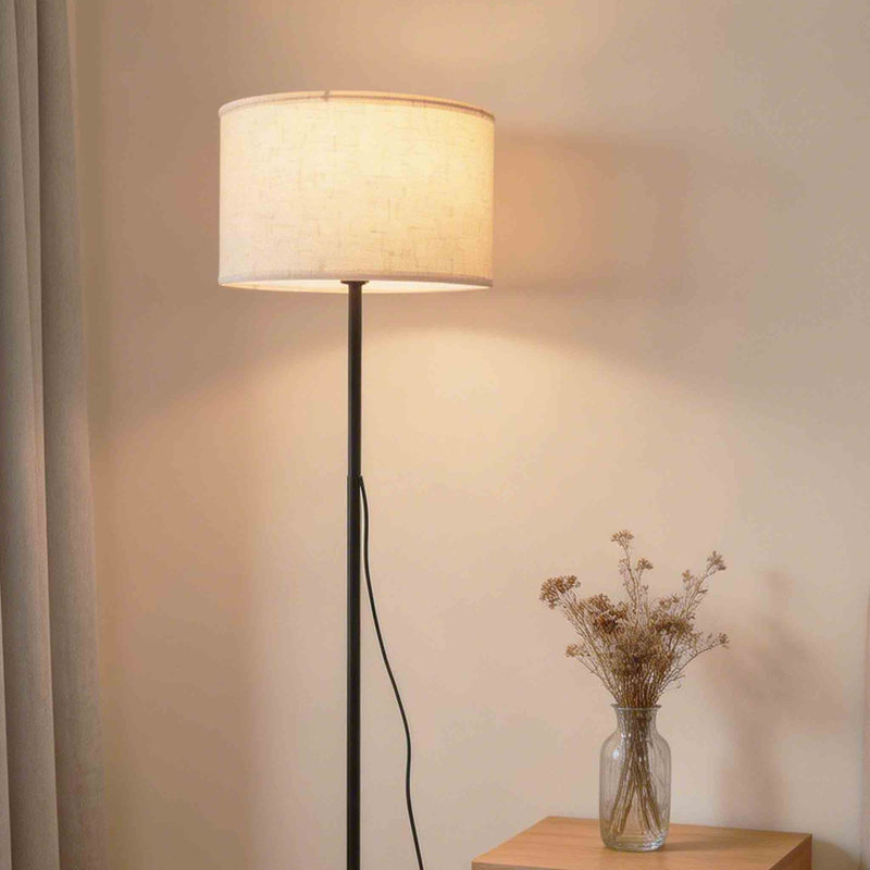 56.5'' Modern  Floor Lamp With Beige Linen Drum Shade, Minimalist Standing Lamp For Living Room Or Reading Corner(Included Warm Bulbs)