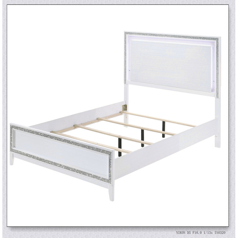 White Bed with LED Lighting Headboard