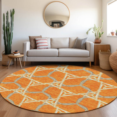 Premium Machine Washable Prisco Orange Rug