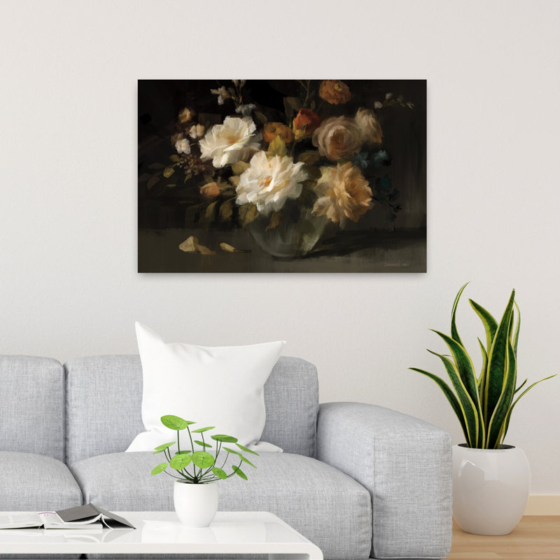 Moody Bouquet Contemporary Autumn Flower Art, 36" H x 24" W