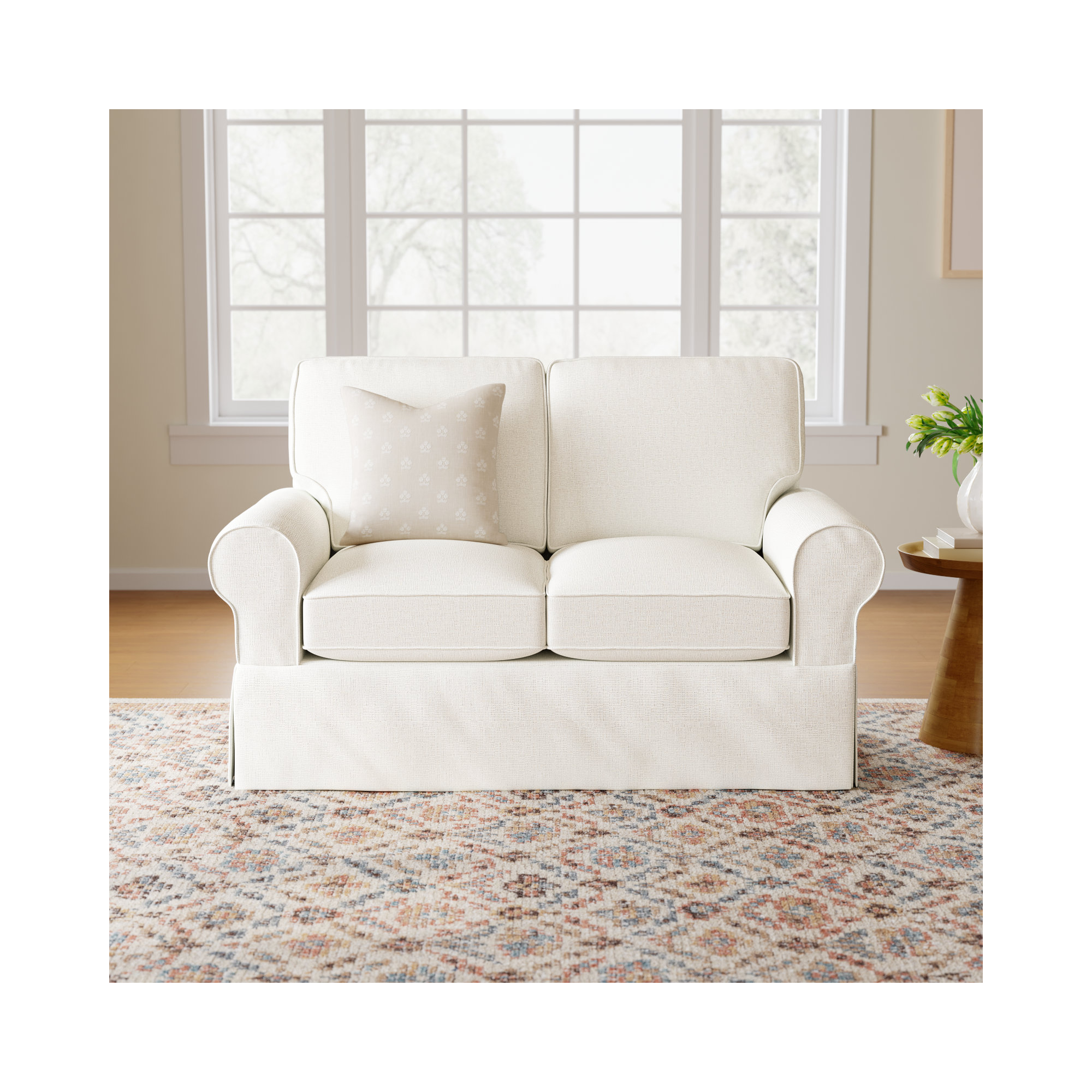 Porter 62'' Slipcovered Loveseat, Drusky Moonglow Sustain® Basketweave