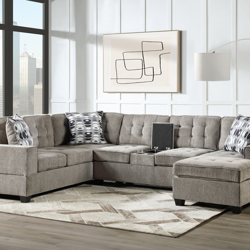 Canapé modulaire en U pour salon, Gris rembourré