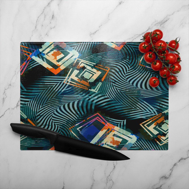 Geometric Shapes Glass Chopping Board, 40cm L x 28cm W