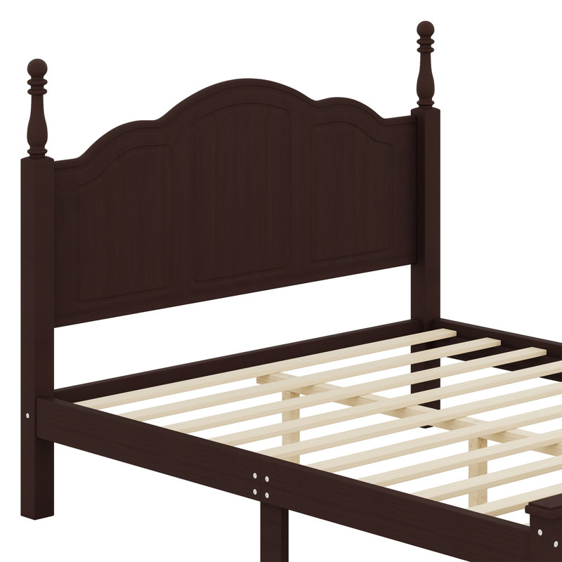 Ensemble de chambre à coucher 3 pièces, lit plateforme en bois et deux tables de chevet, Full / Double, Noyer foncé