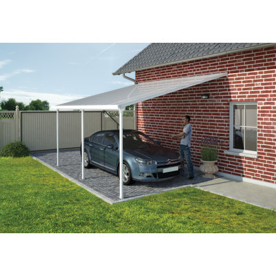 Palram - Canopia Feria 13' W x 26' D  Galvanized Steel Polycarbonate Carport Canopy White/Diffused Clear