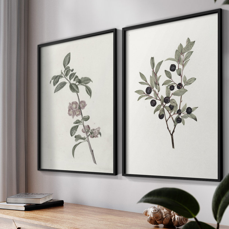 "Floral rétro", 2 pièces sur papier, H 14 po x l 22 po, Noir