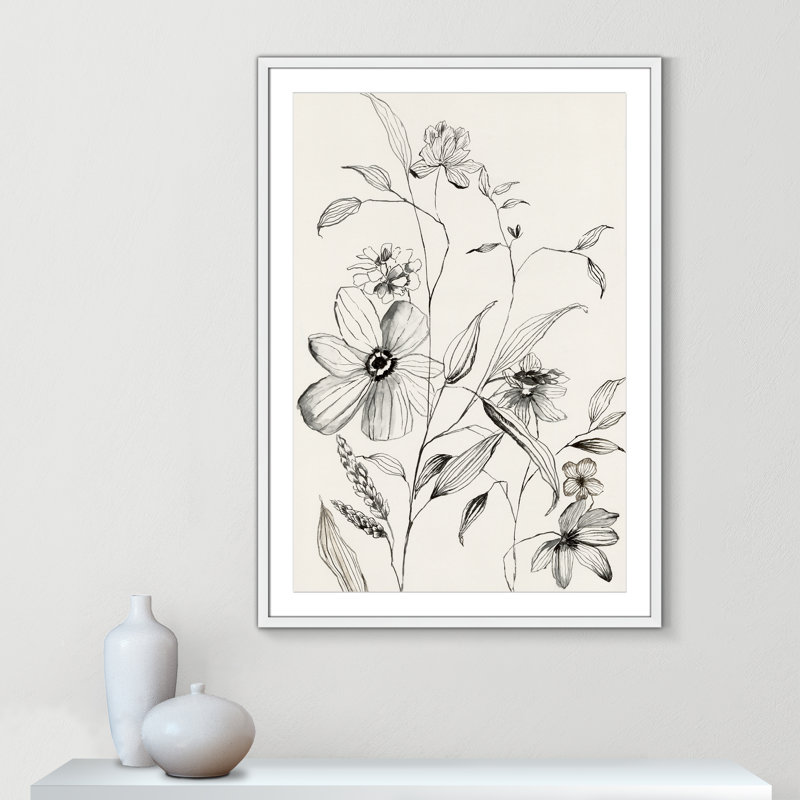 «Petal Harmony II» par Emma Peal, Papier avec cadre unique blanc, Blanc, H 41,5 po x l 29,5 po x P 1,25 po