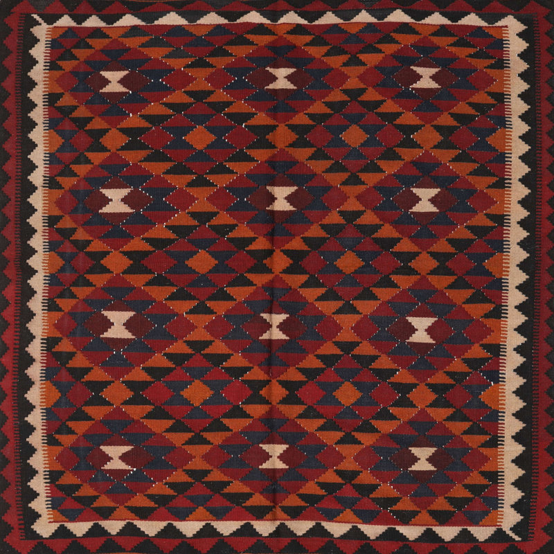 Tapis de zone rouge/noir contemporaine Palatino, Carré 5 pi