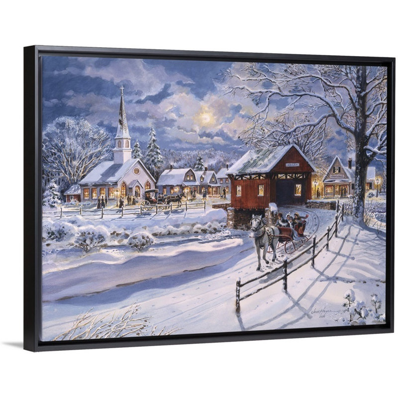 "winter-bateau" par jess hager, peinture sur toile, Cadre noir, H 12 po x l 16 po x P 1,75 po