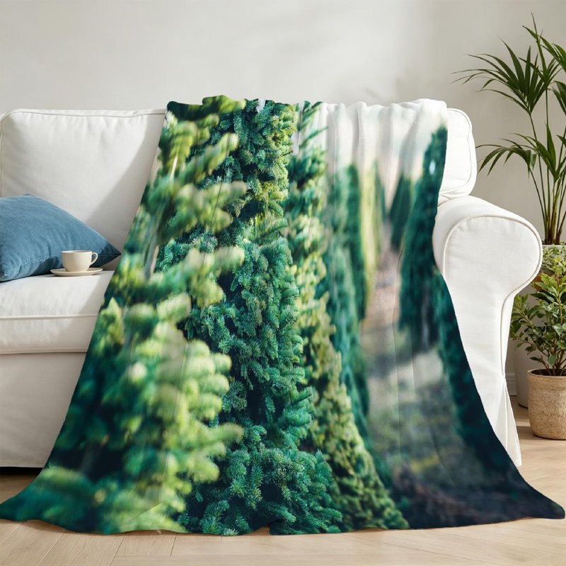 Jeté en flanelle verte ultra douce, impression de face d'arbres de Noël, Throw 50" x 60"