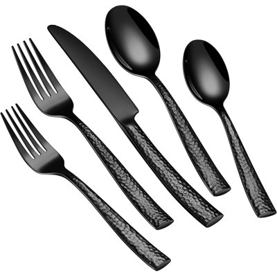 Ensemble de couverts 40 pièces en acier inoxydable martelé pour 8 personnes, couverts polis miroir avec fourchettes, cuillères et couteaux, va au lave-vaisselle pour la maison et l'hôtel