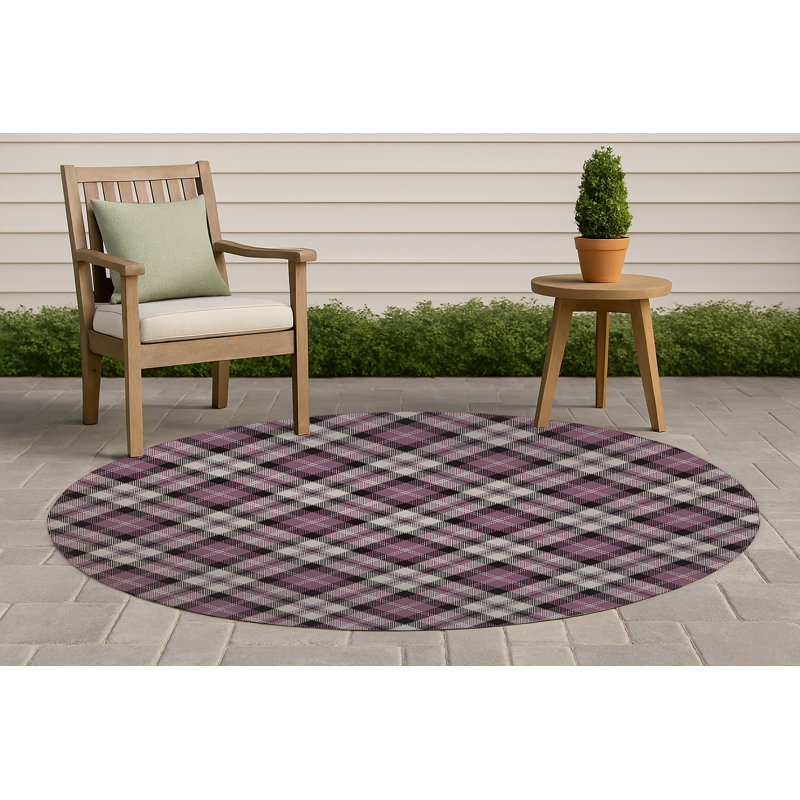 Anthony Plaid Non-Slip Outdoor Rug, Round 5'