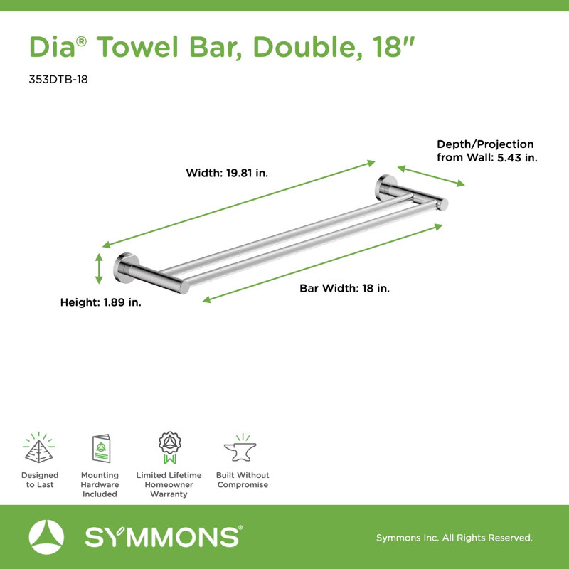 Dia 18" Wall Mounted Double Towel Bar, Chrome