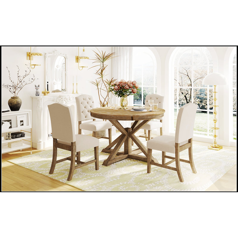 Ensemble de table de salle à manger extensible avec quatre chaises rembourrées pour des repas familiaux polyvalents et des réceptions élégantes