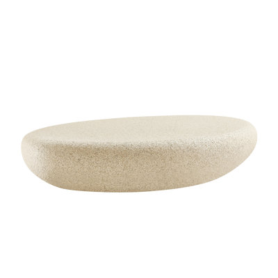 Table basse elliptique en fibre de verre de 135,5 cm (53,35 po) pour salon, style vintage, fini mat effet pierre, à placer devant le canapé, forme irrégulière, aucun assemblage requis, jaune clair.