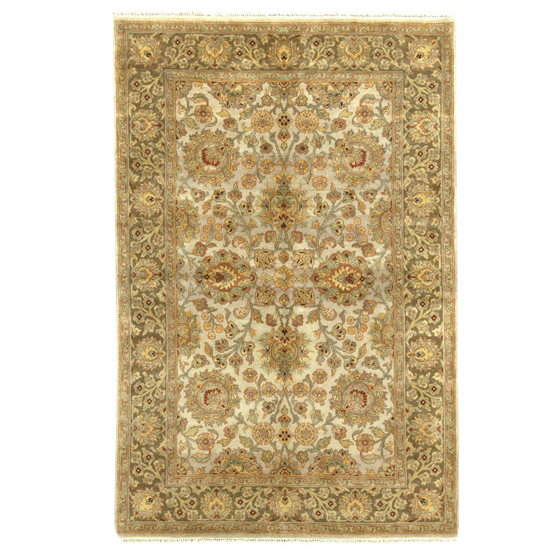 Tapis brun clair et brun de haute qualité noué à la main