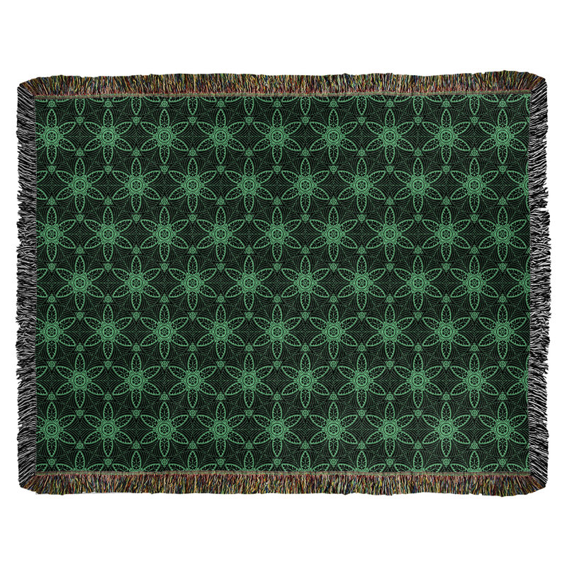Couverture en coton tissé Katelyn Elizabeth, l 60 po x L 80 po, Noir / Vert