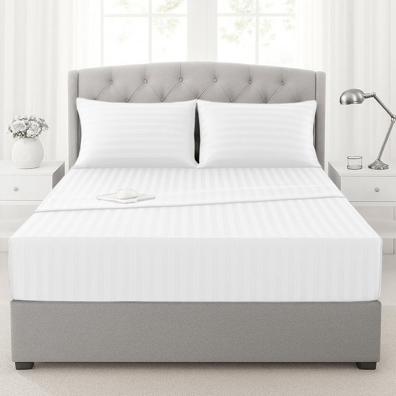 200 Thread Count Microfibre Stripe Fitted Sheet 40cm, Single (3'), White