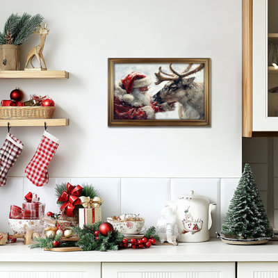 Père Noël, art mural sur toile, Santa & Elk