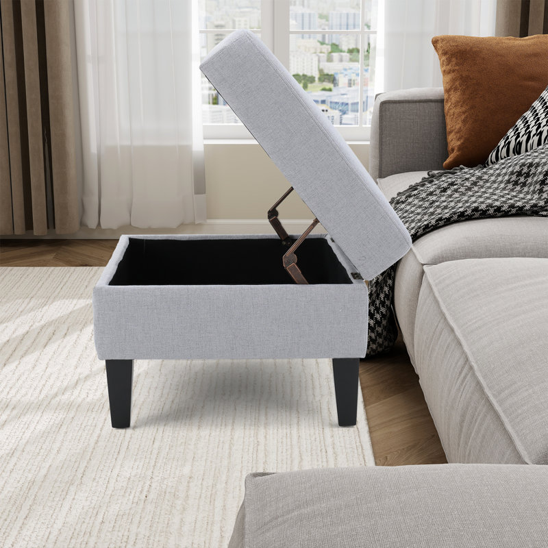 Repose-pieds rectangulaire avec rangement rembourré, Gris clair