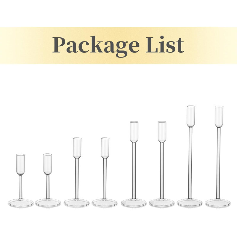 Set Of 8 Glass Taper Candle Holders