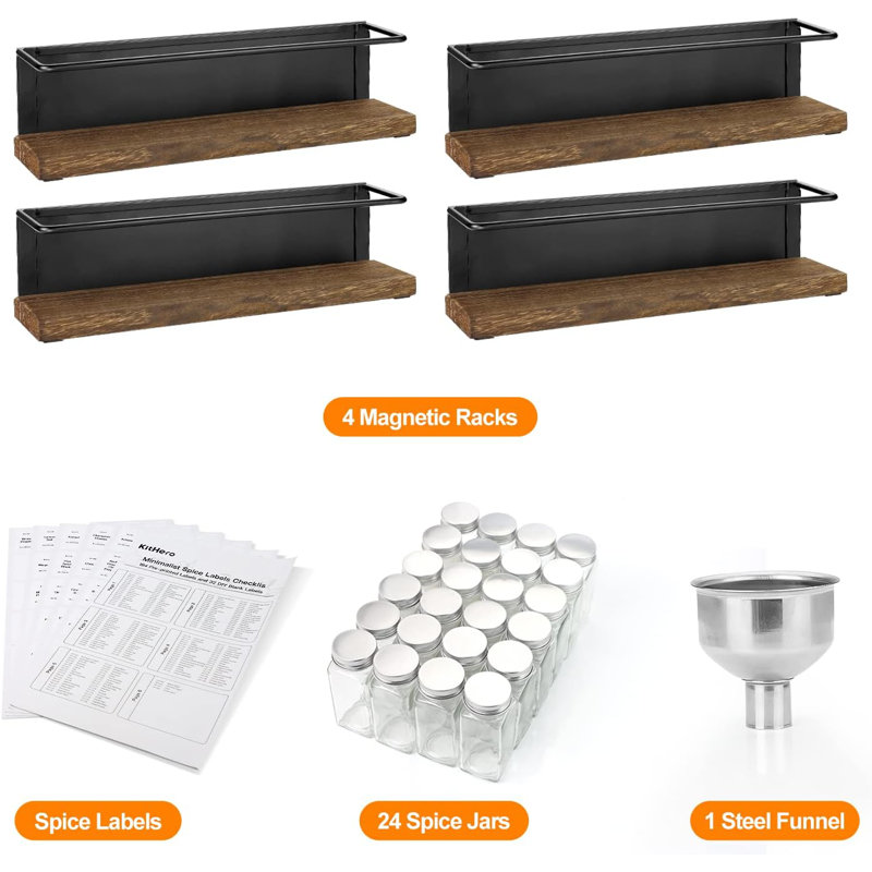 Magnetic Spice Rack with 24 Glass Jars and Labels