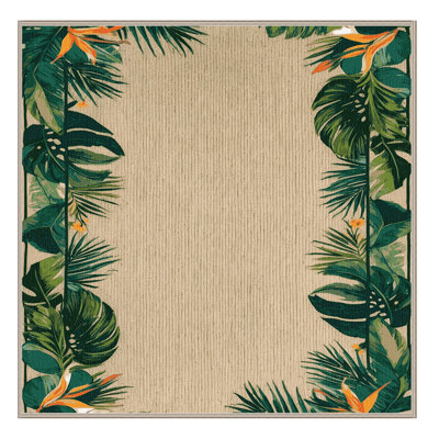  Washable Tropical Border Coastal Area Rug