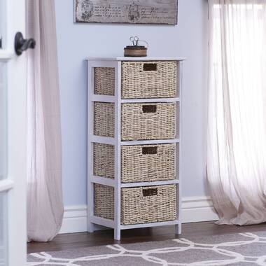 White Wood & Wicker Bathroom Drawer Unit - 3 Basket