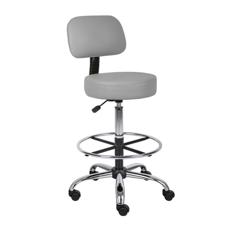 Fea Medical Drafting Stool, Gray Vinyl, Low Back And Padded Seat, Chrome, Gray