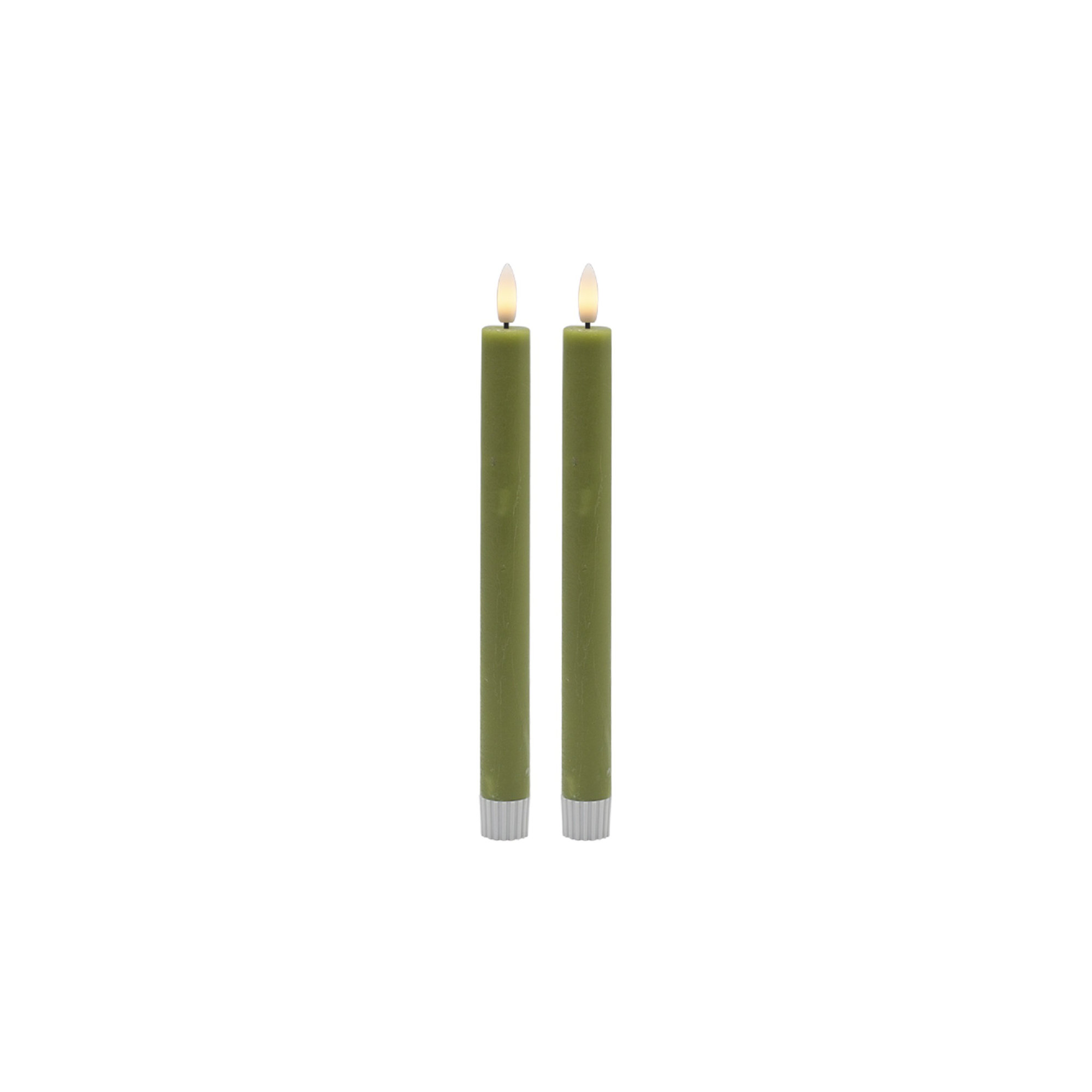 2 Pc Med Flameless Taper Candle, Green