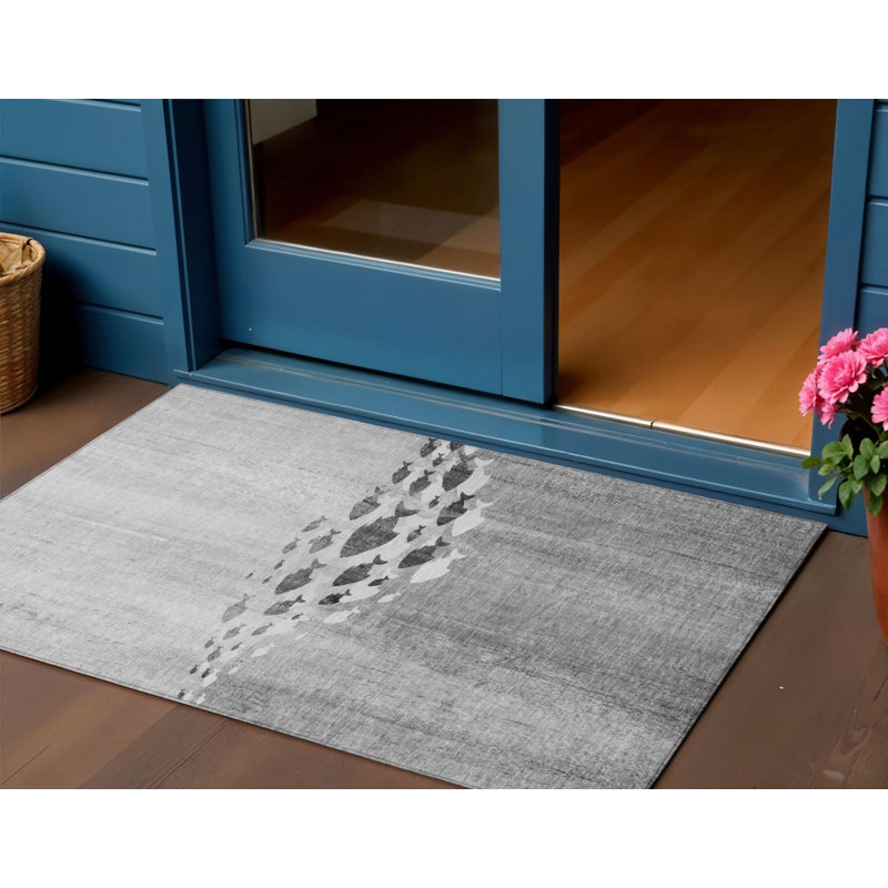 Tapis intérieur gris argenté et gris anthracite lavable 3 pi x 5 pi